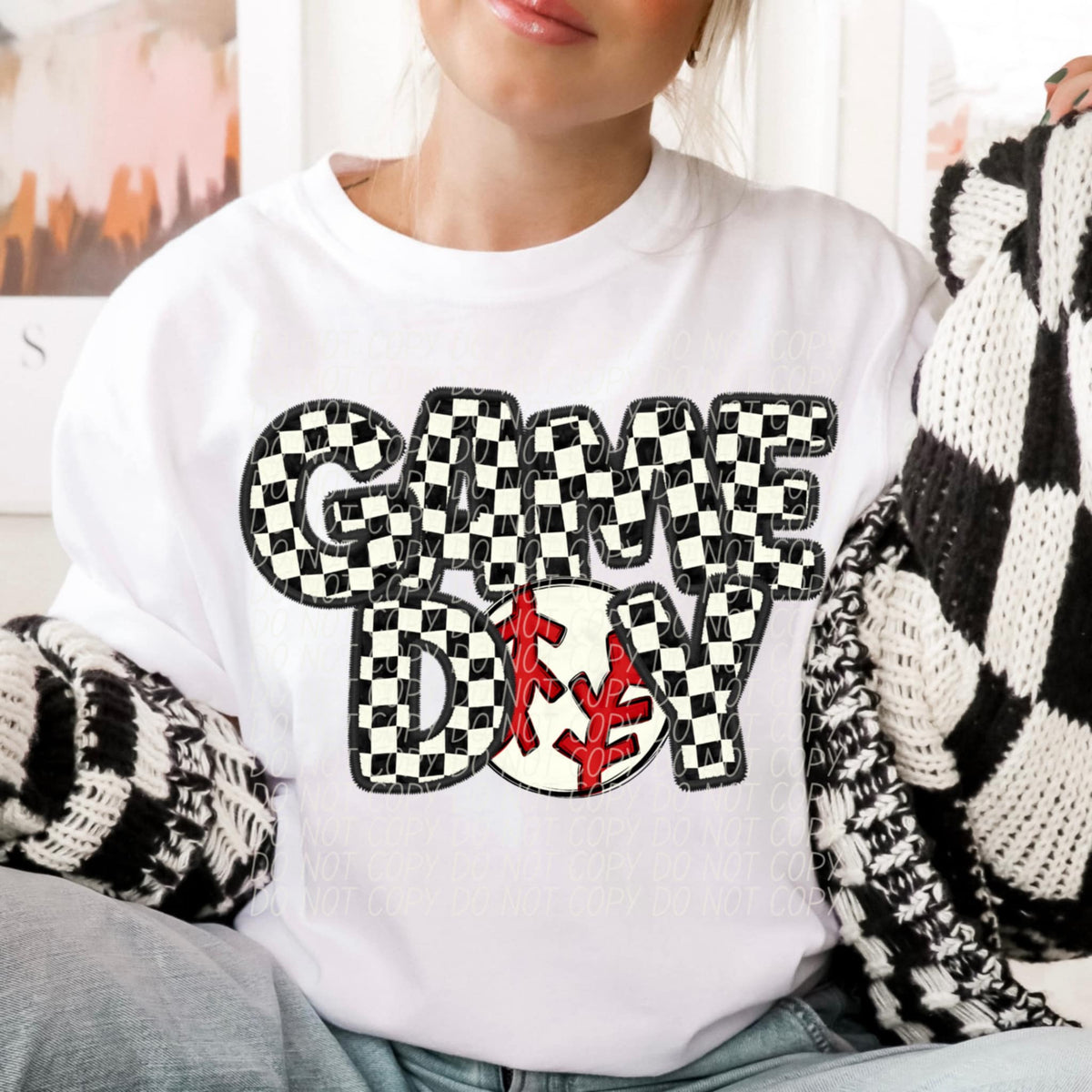 Game day baseball checkered (CITY) 91270 DTF transfer