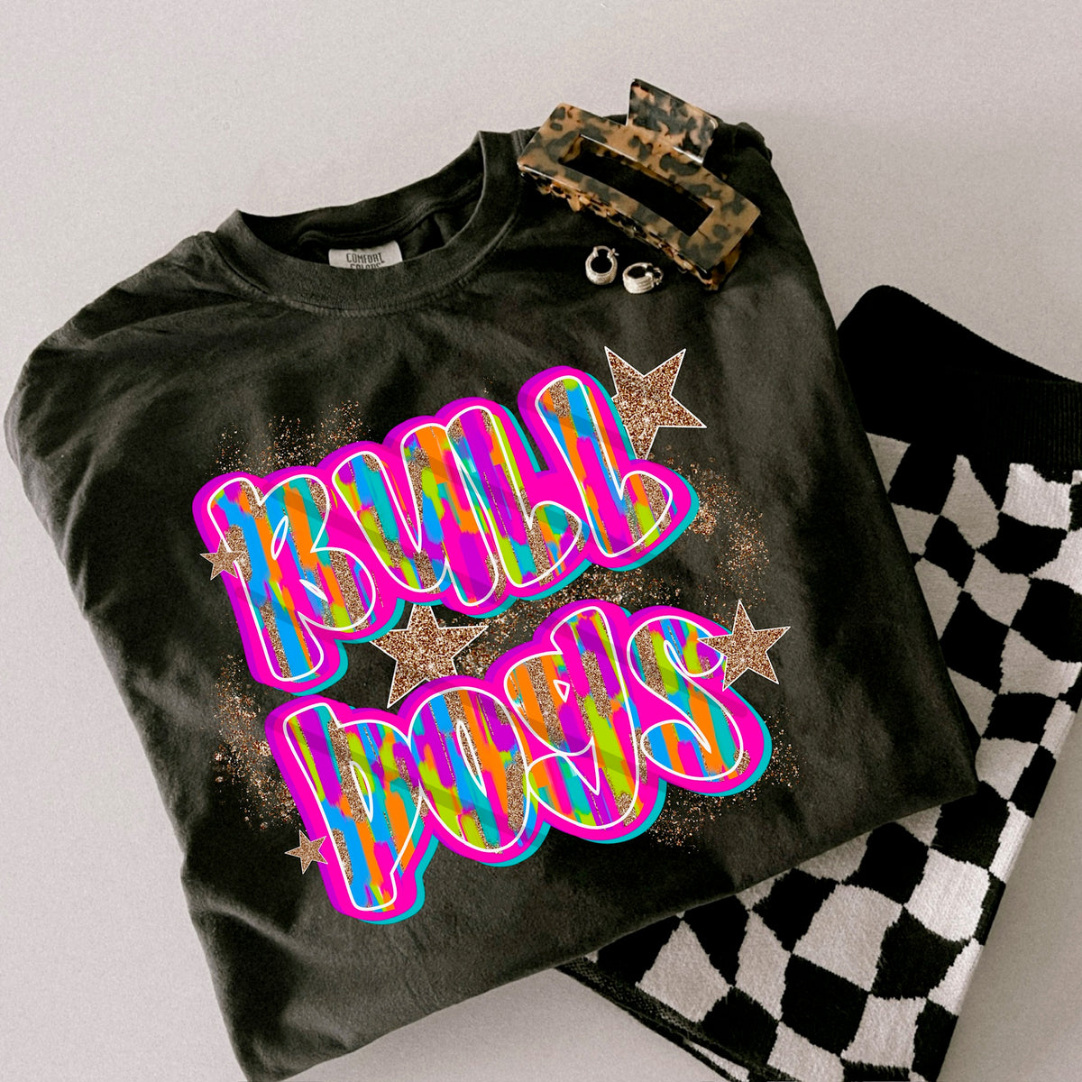 Bulldogs Rainbow Mascot glitter gold stars scarlow 110366 DTF transfer