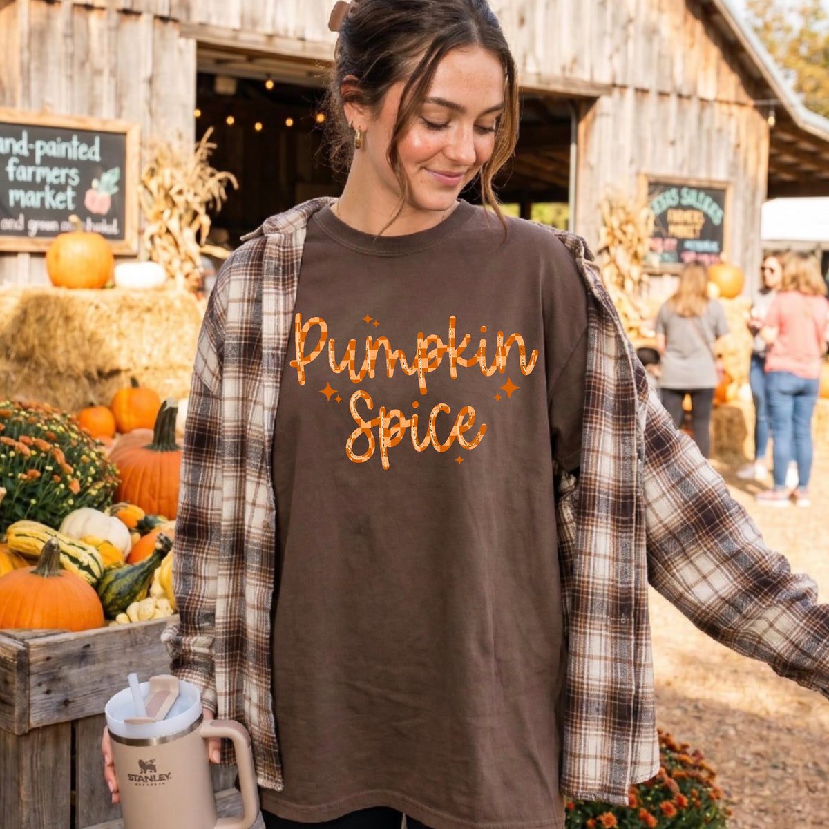Pumpkin Spice orange checker cursive (CSC) DTF Transfer