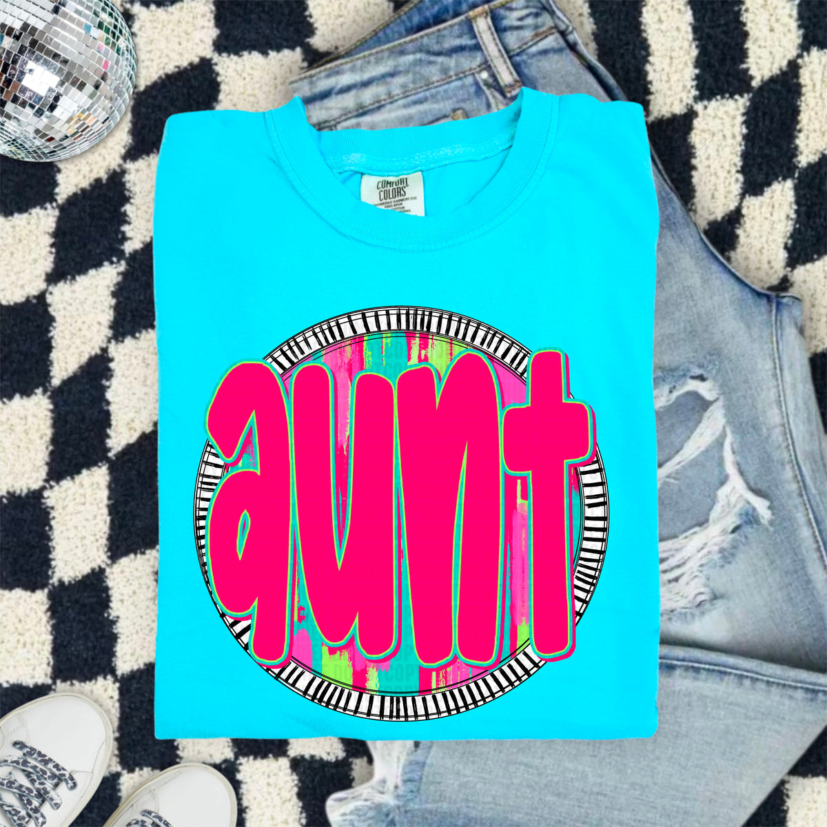 Aunt pink font circle 103915 DTF transfer