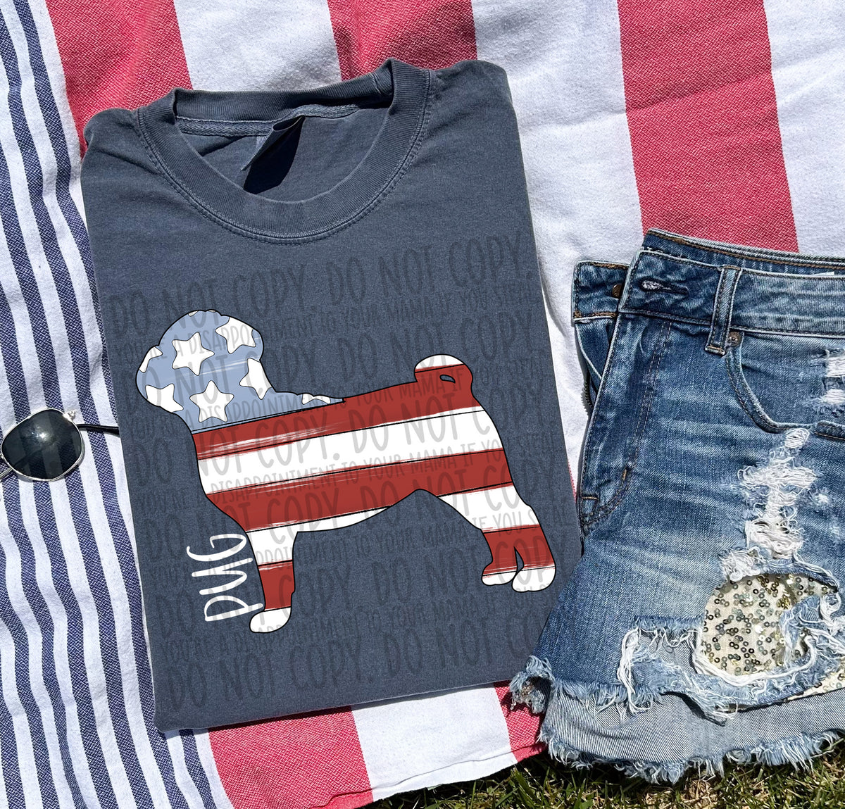 PUG patriotic white (SWD) DTF transfer