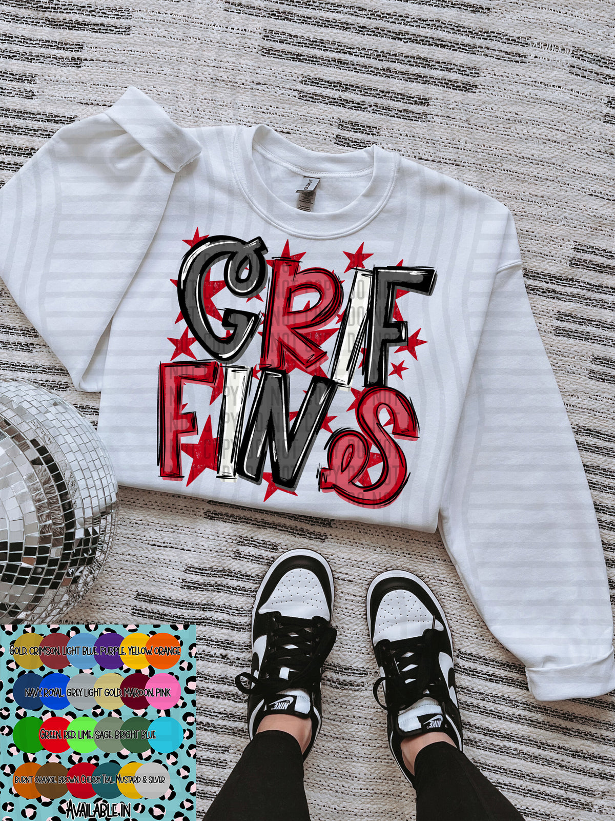 griffins black white and red with red stars (Caplinger) DTF Transfer