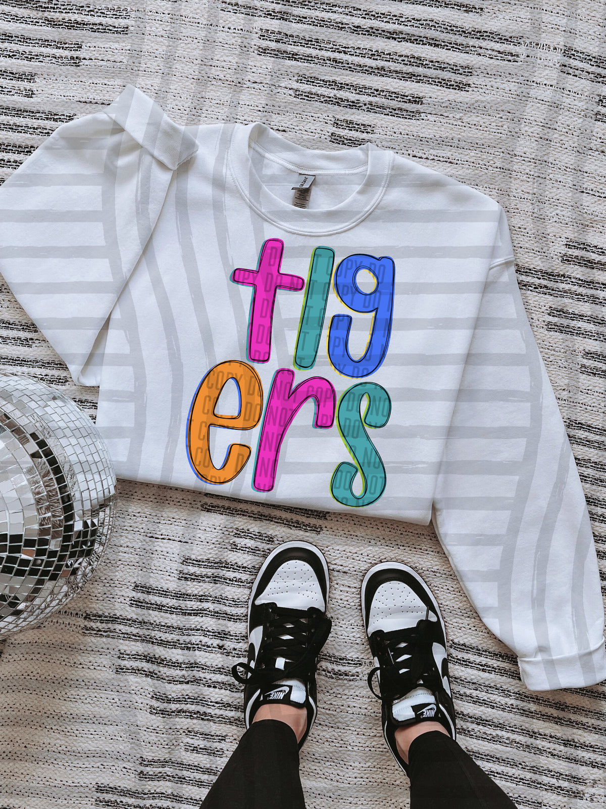 green, blue, pink and orange tigers stacked (Caplinger) DTF Transfer