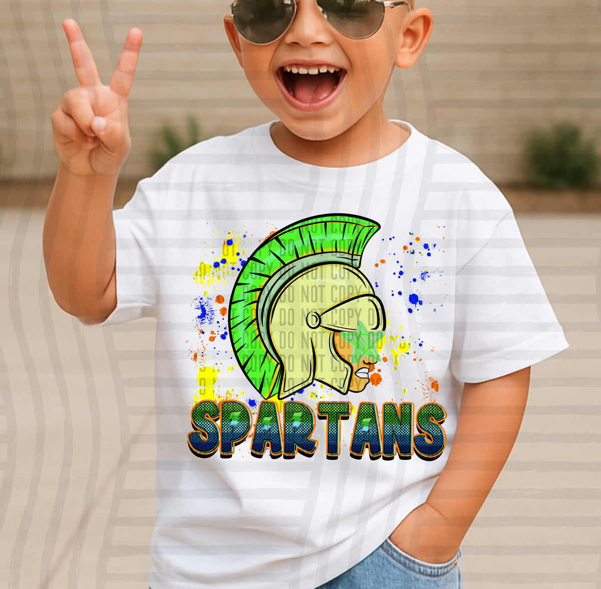 spartans paint splatter boy blue green and yellow (Caplinger) DTF Transfer