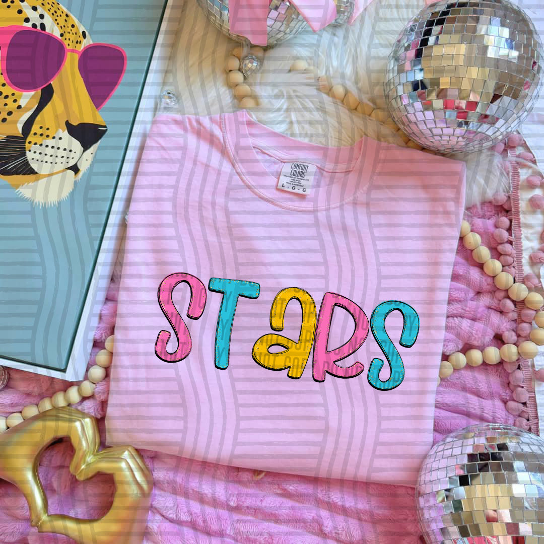 blue yellow and pink stars stacked (Caplinger) DTF Transfer