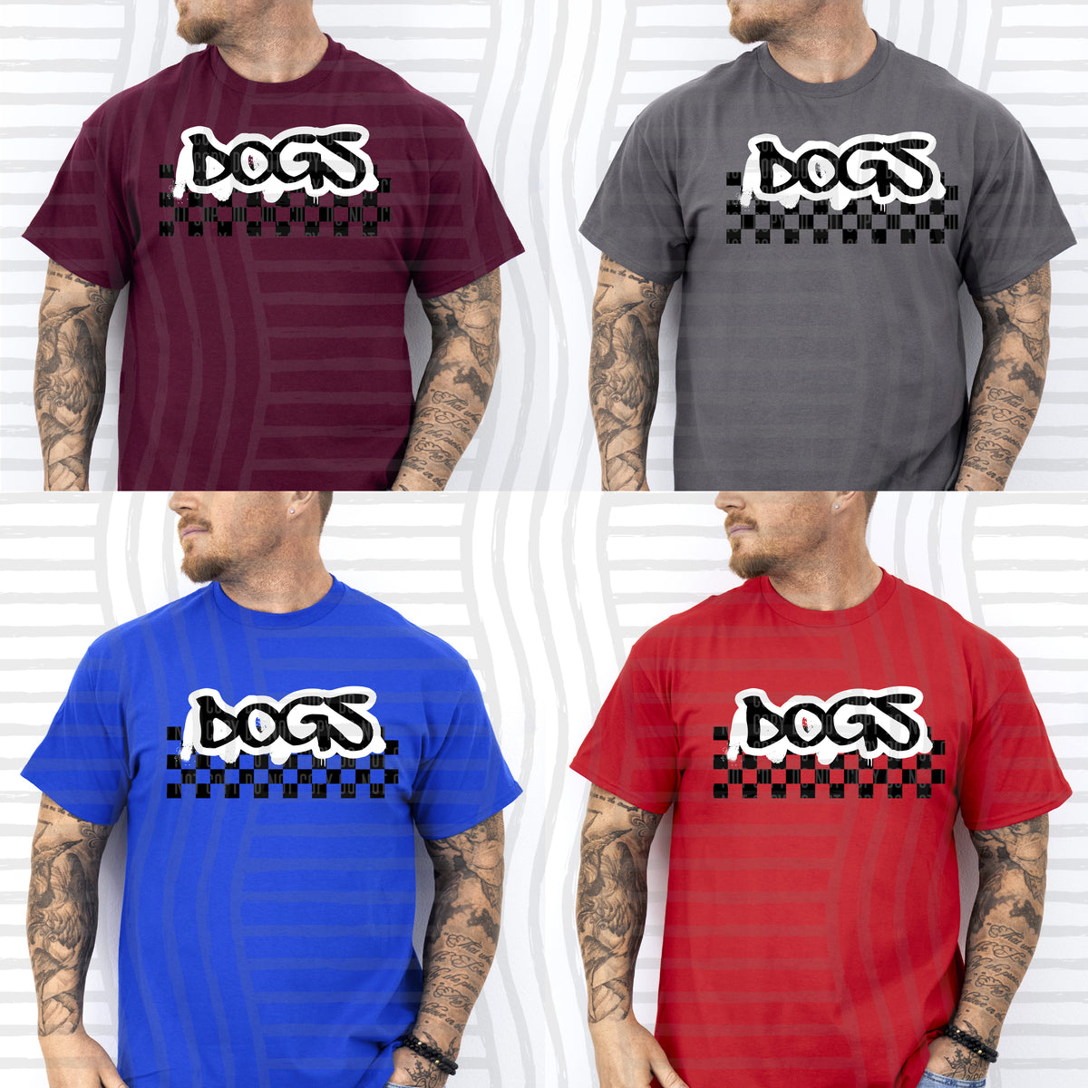 dogs black messy font with checkers (Caplinger) DTF Transfer