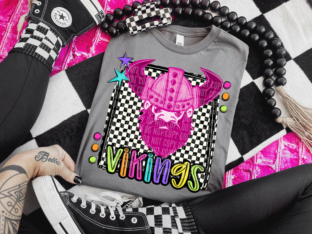 Checkered Preppy Bright Vikings Pink (Caplinger) DTF transfer