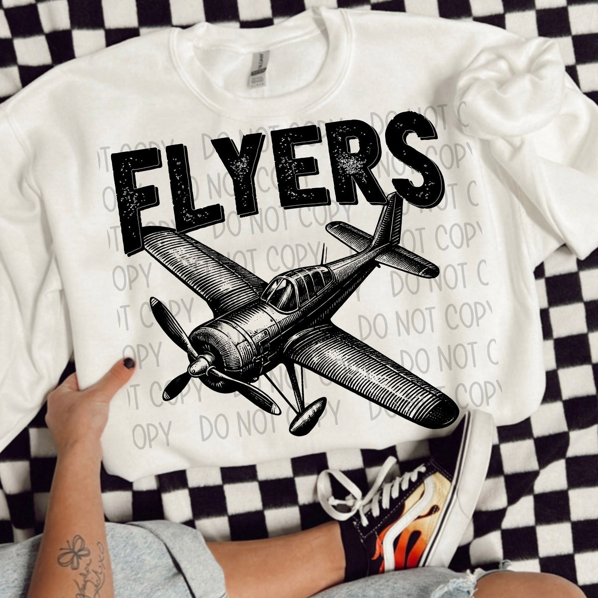 Elyers black/white outline DTF transfer
