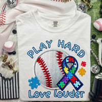 Play hard love louder baseball autism ribbon (HW) 60093 DTF transfer