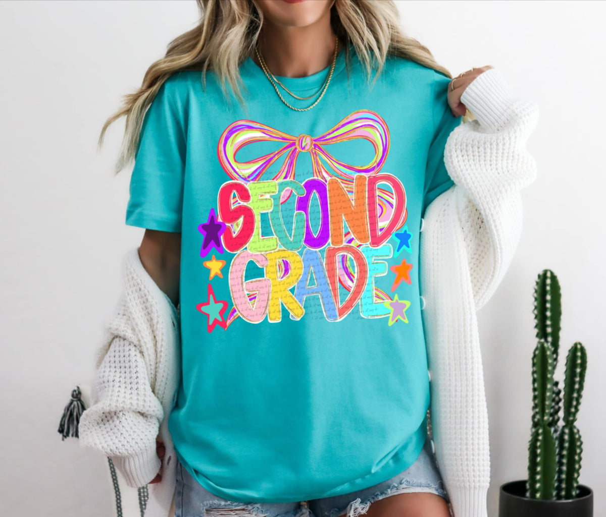 Second grade colorful with bow 107465 DTF transfer