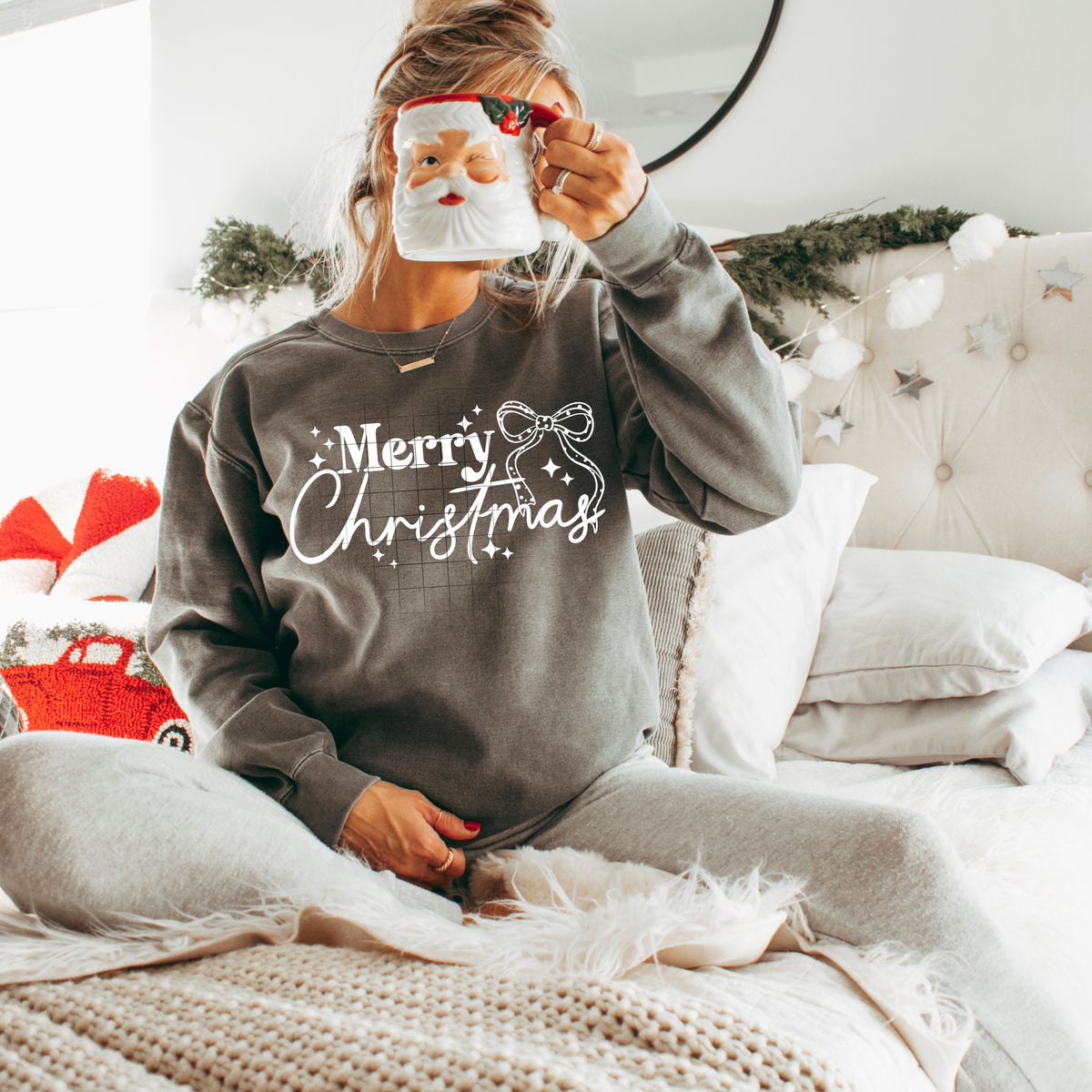 Merry Christmas With bow WHITE (csc) DTF transfer