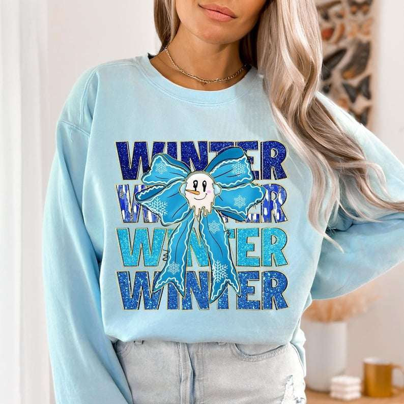Winter stacked blue with bow 67932 DTF transfer