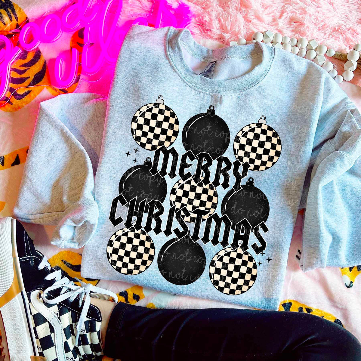 Merry Christmas checkered ornaments (MMD) 67548 DTF transfer