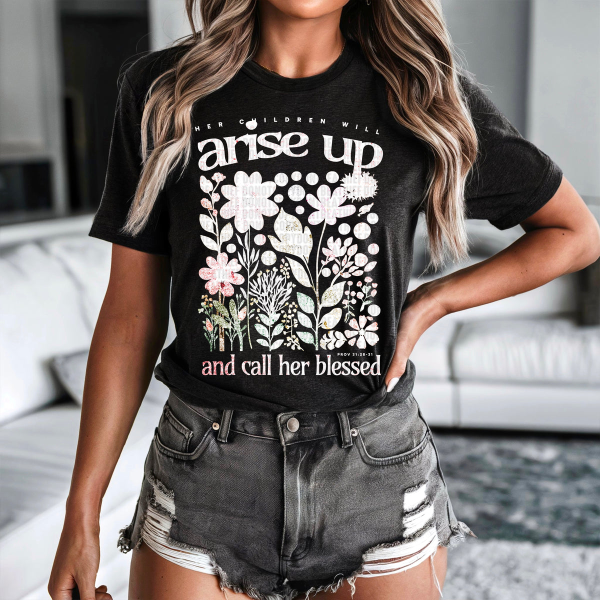 Her children will arise up and fall her blessed speckled 95055 DTF transfer