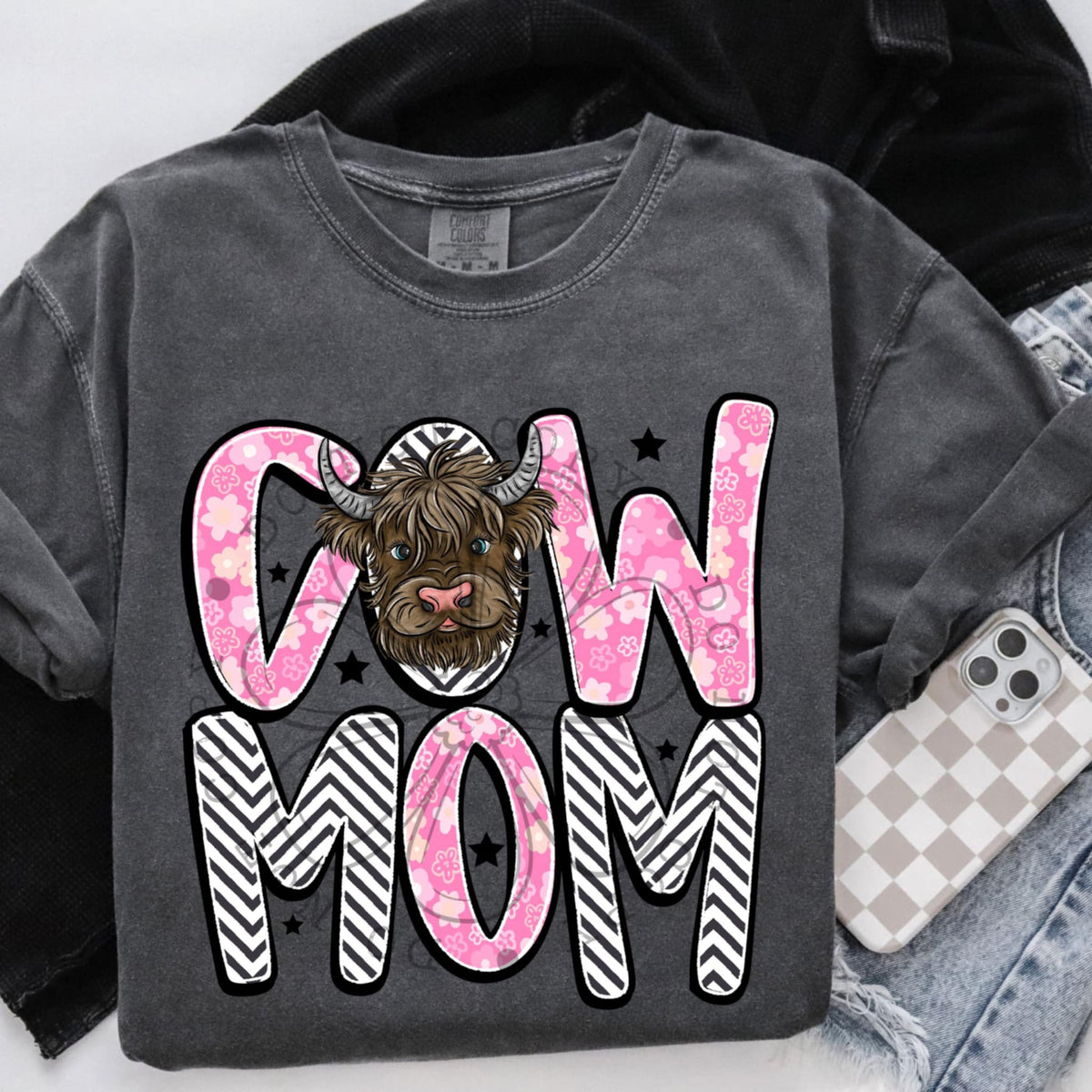 Cow mom shaggy cow light pink (SWD) 97319 DTF transfer