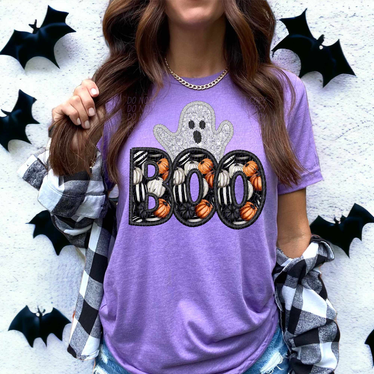 Boo black outline with ghost (CITY) 55913 DTF transfer
