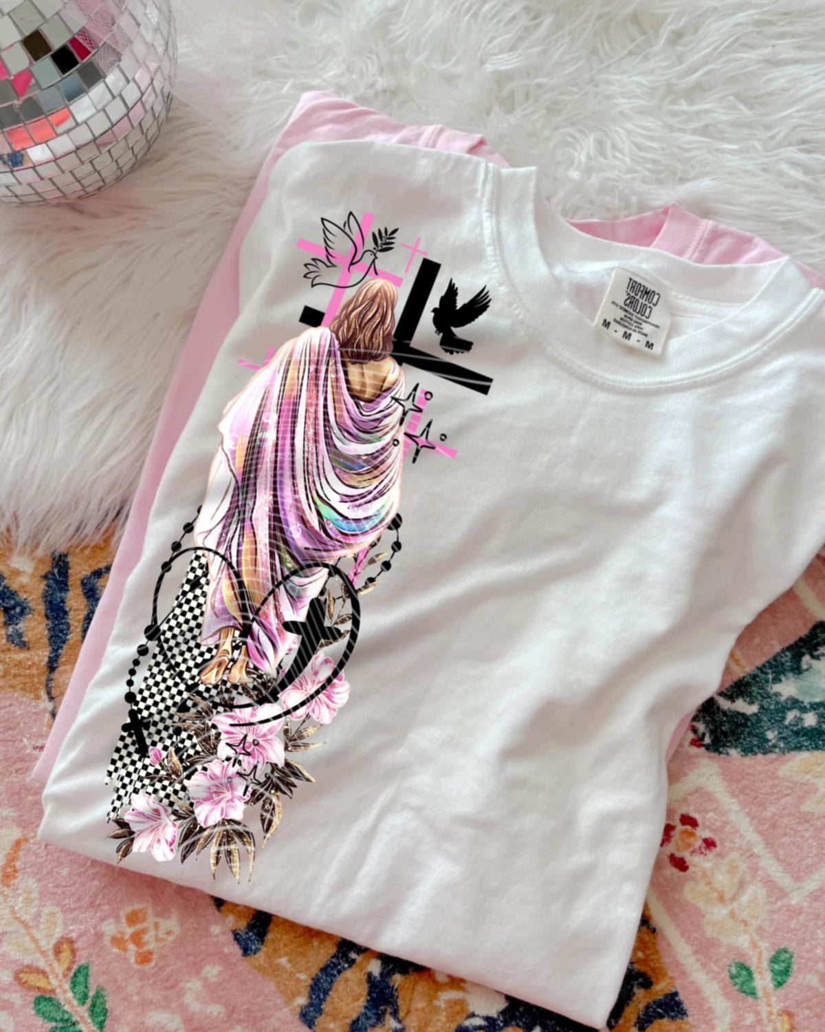 Jesus pink flowers VERTICAL (AG) 92685 DTF transfer