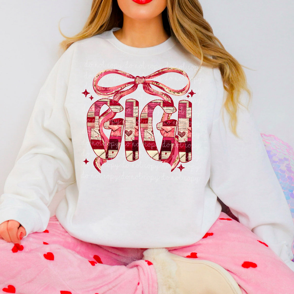 Gigi Valentines Font with bow (exclusive) DTF transfer