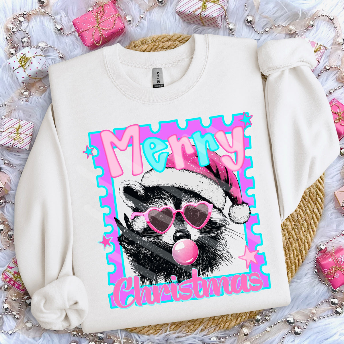 Merry Christmas Raccoon Bubblegum STAMP (WNDD) 114194 DTF transfer