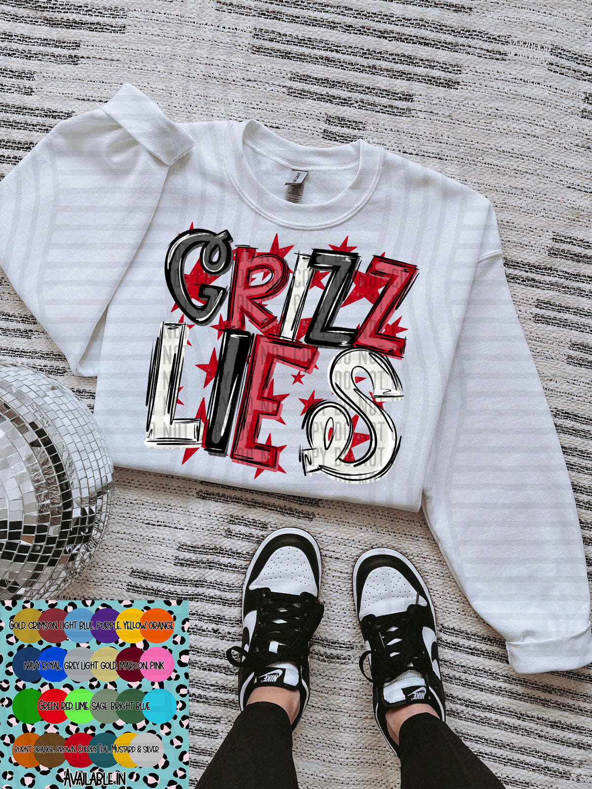 grizzlies black white and red with red stars (Caplinger) DTF Transfer