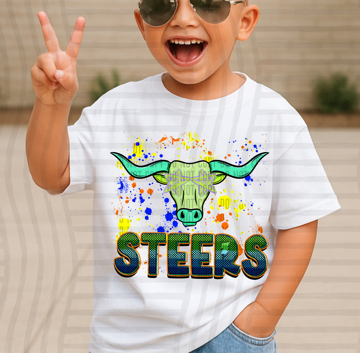 steers paint splatter boy blue green and yellow (Caplinger) DTF Transfer