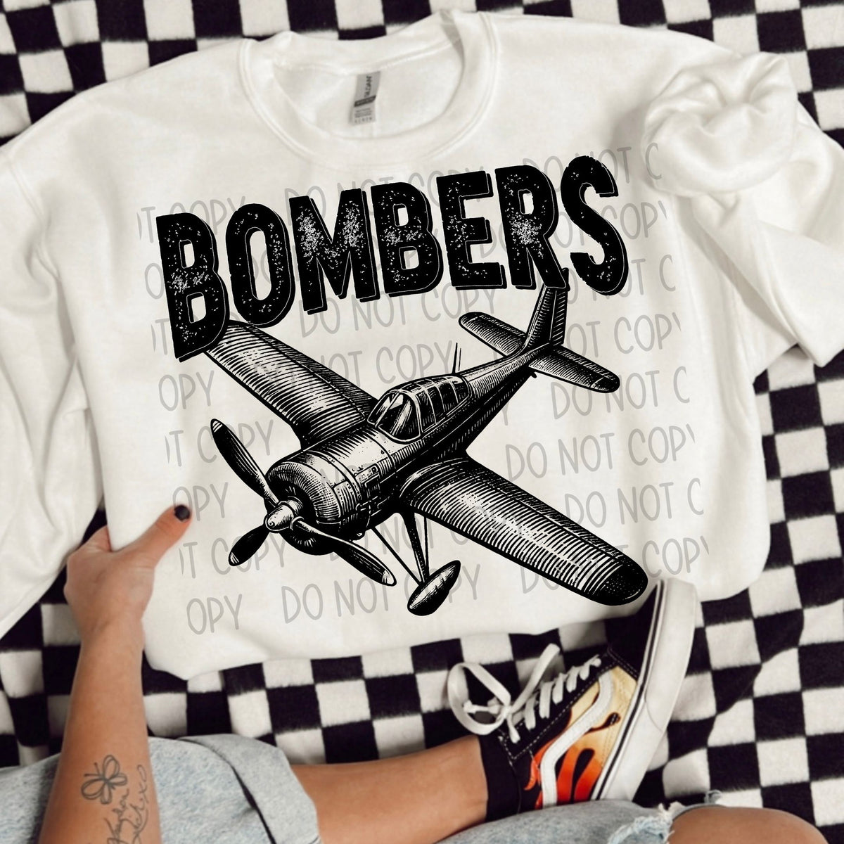 Bombers black/white outline DTF transfer