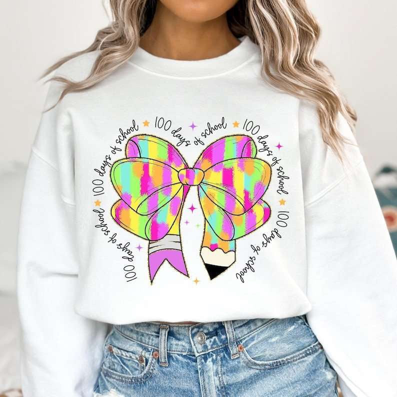 100 days of school colorful bow 77633 DTF transfer