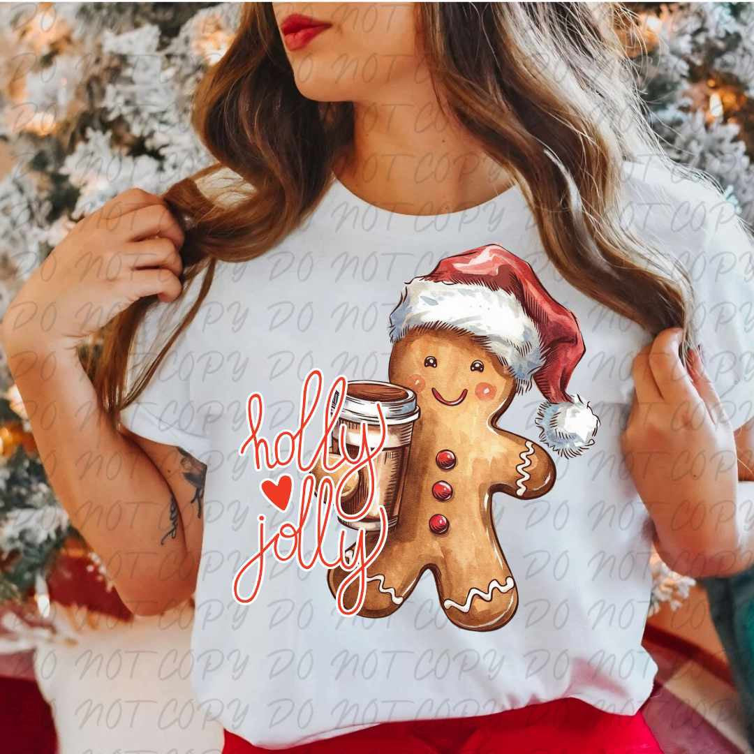 Holly jolly gingerbread man Santa hat (vintage) 67326 DTF transfer
