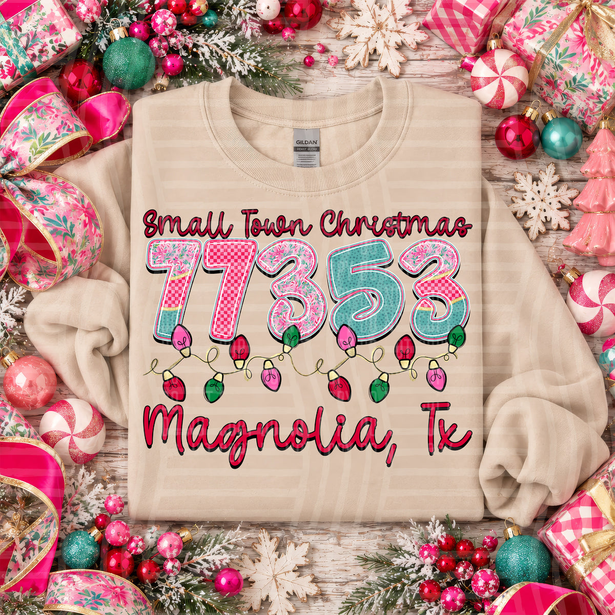 77353 small town christmas zip, town, state (caplinger) DTF Transfer