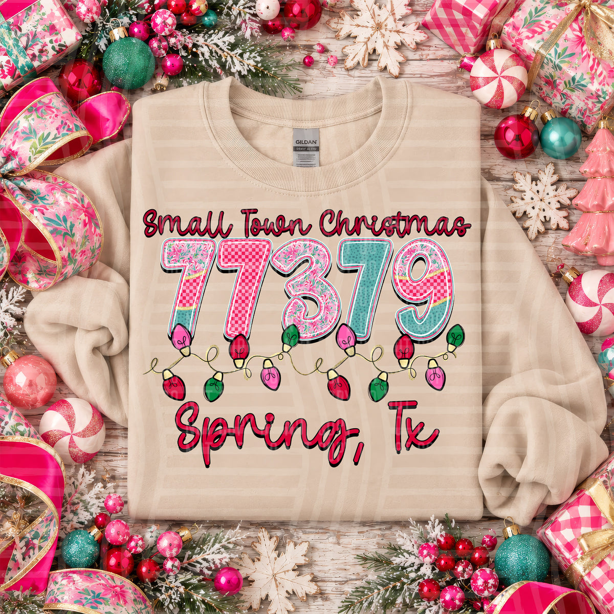 77379 small town christmas zip, town, state (caplinger) DTF Transfer