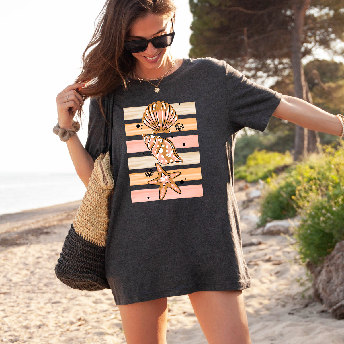 Orange and pink stacked shells with stripes (CSC) DTF Transfer