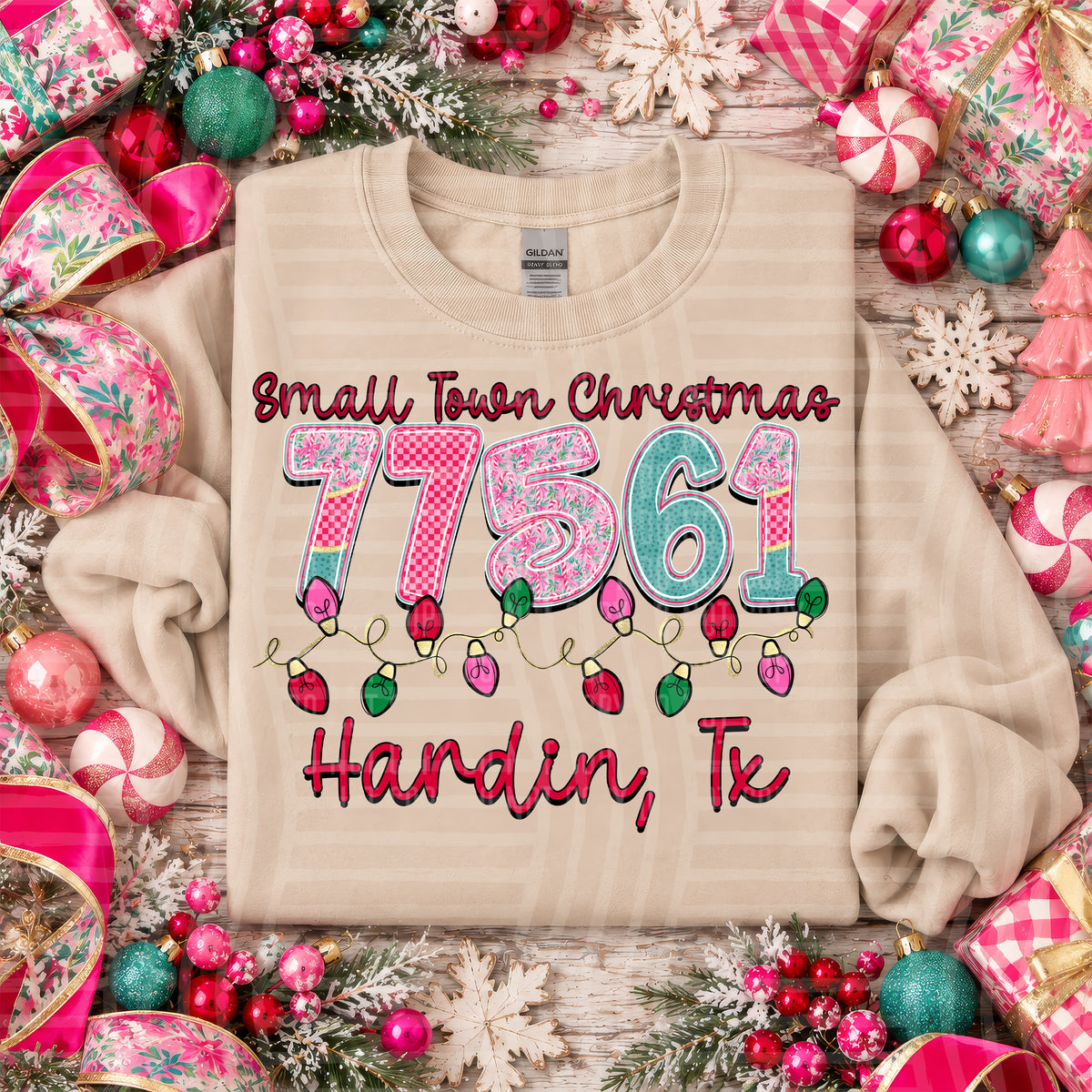 77561 small town christmas zip, town, state (caplinger) DTF Transfer
