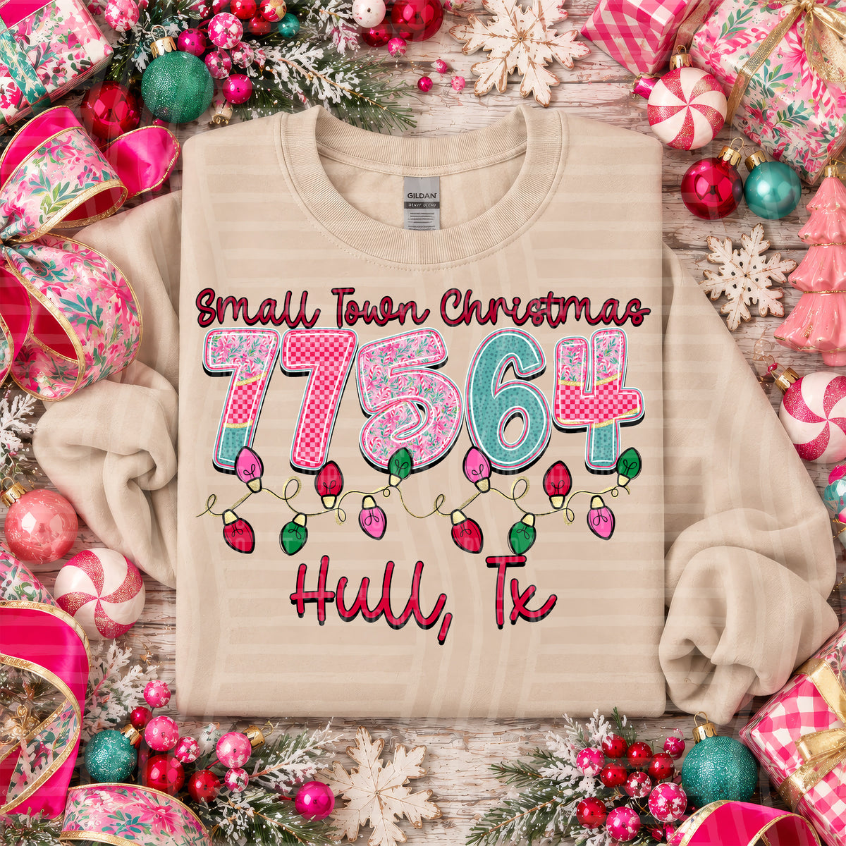 77564 small town christmas zip, town, state (caplinger) DTF Transfer
