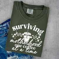 Surviving motherhood one coffee at a time WHITE (CSC) 52680 DTF transfer