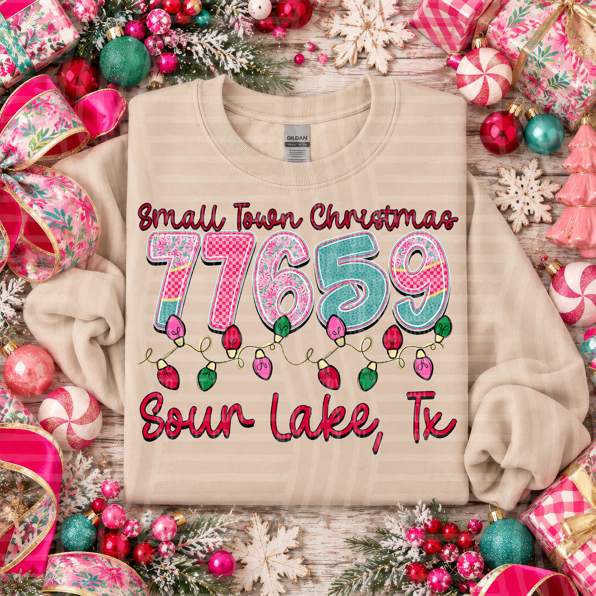 77659 small town christmas zip, town, state (caplinger) DTF Transfer