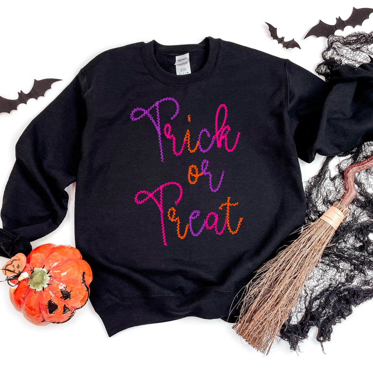 Trick or Treat purple orange and pink DTF transfer