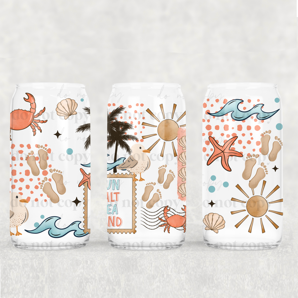 Sun salt sea sand (coral blue and tan) (CSC) UV DTF WRAP