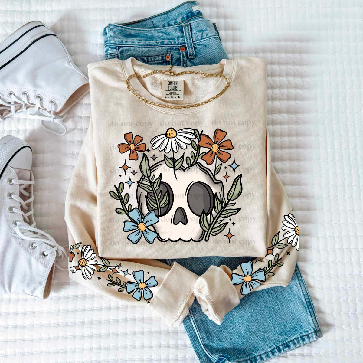 Skull with flowers FRONT ONLY (CSC) 75303 DTF transfer