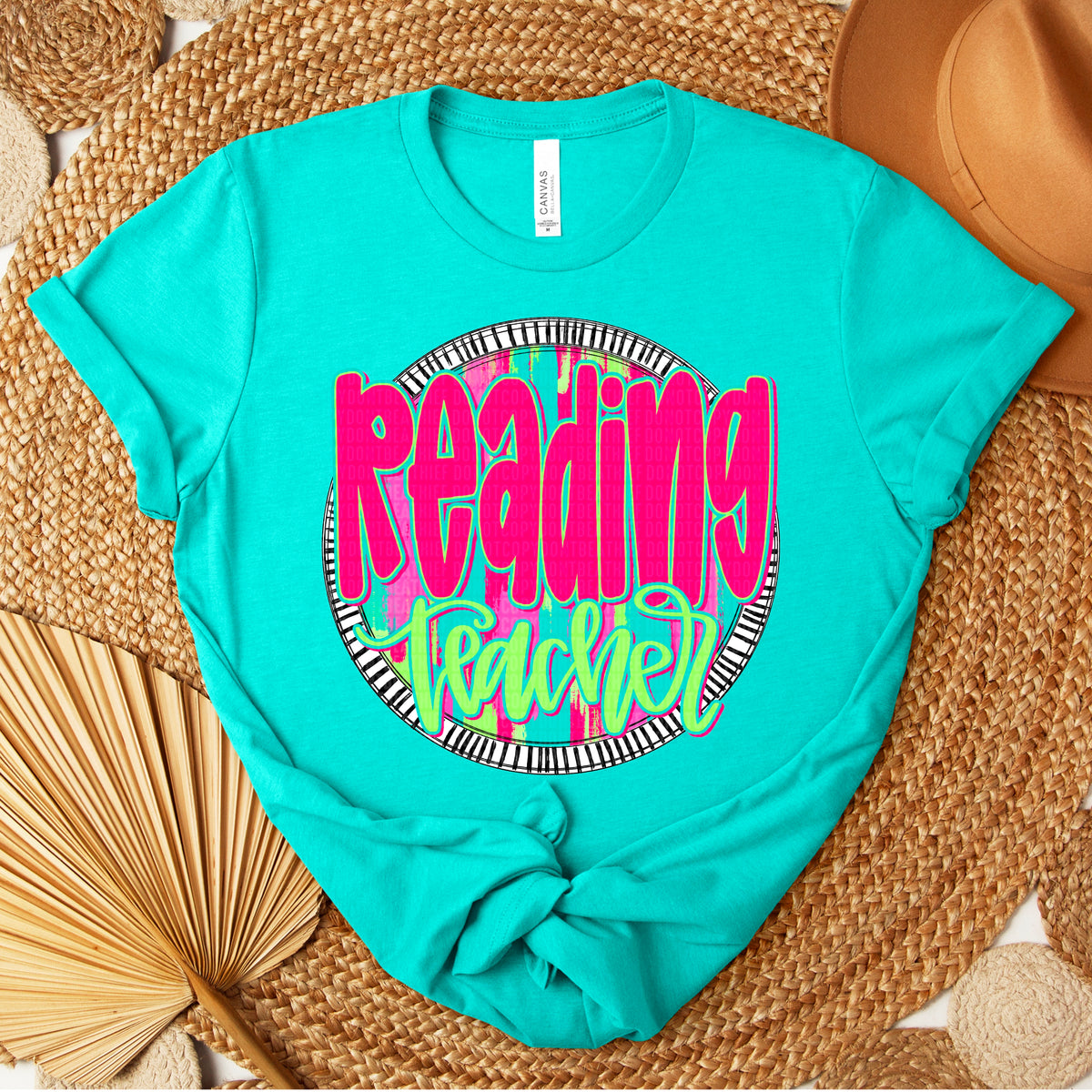 Reading teacher pink font circle 106201 DTF transfer
