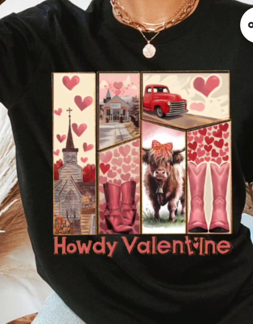 Howdy valentine perfect rectangles red font 75858 DTF transfer