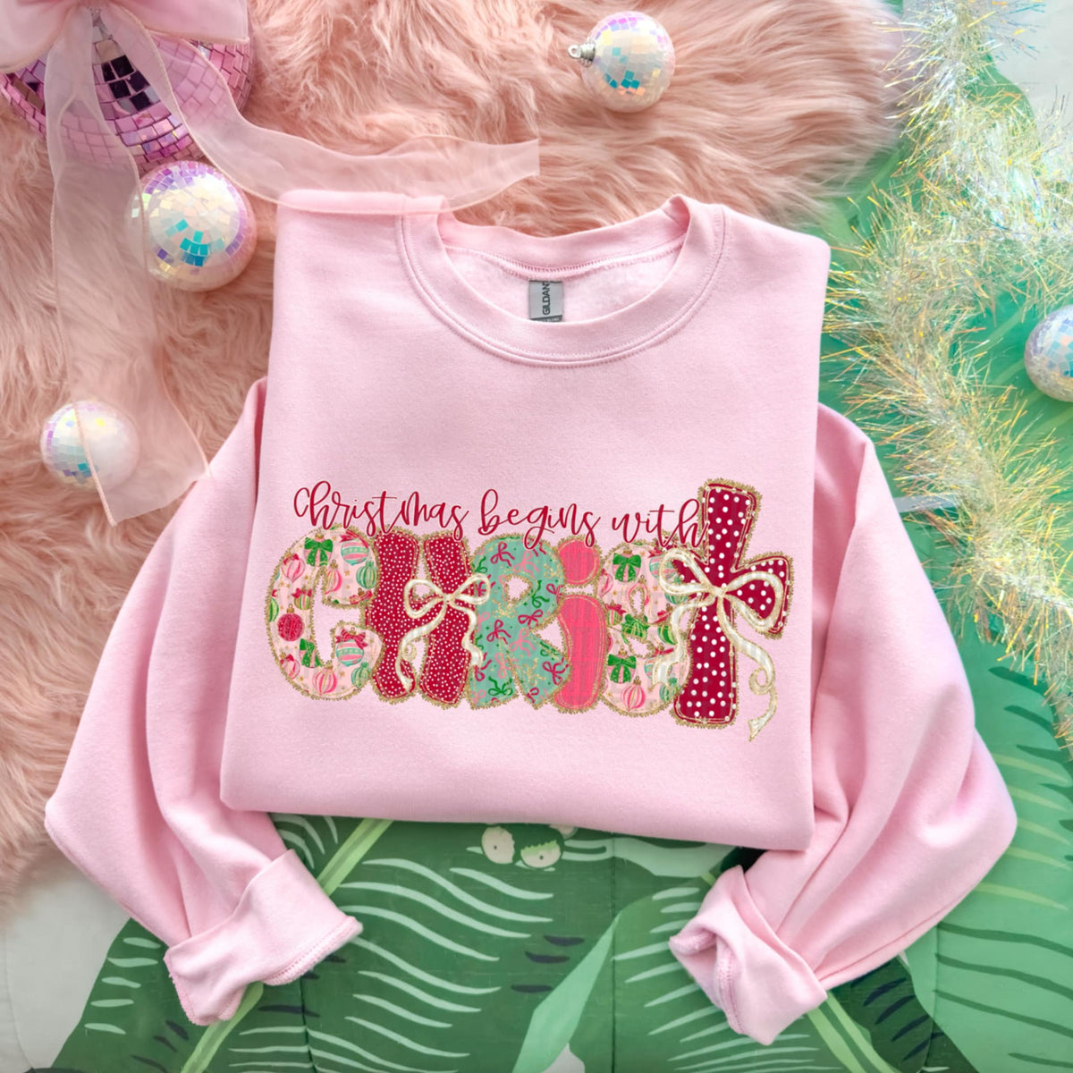 Christmas begins with Christ font and bows SDD DTF Transfer