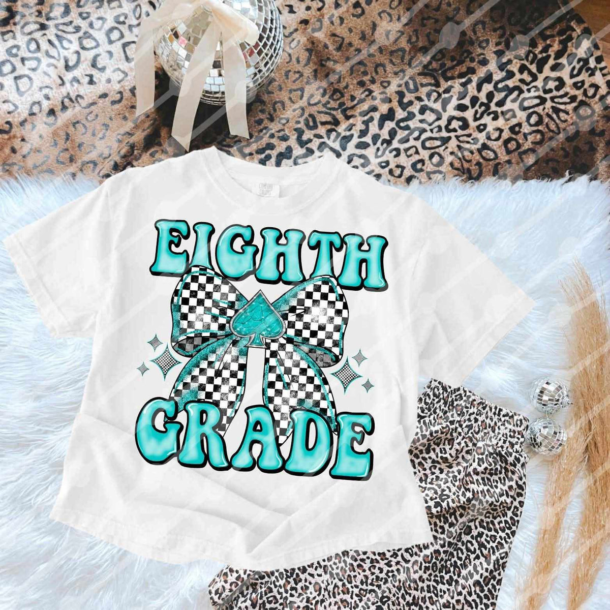 Eighth Grade checkered bow blue (JBD) DTF transfer