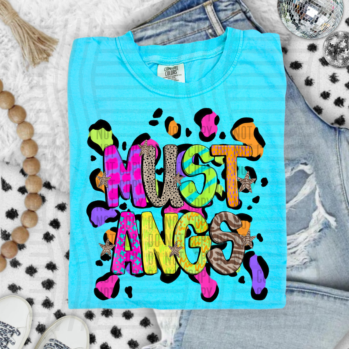 Mustangs Funky Mix Up Leopard Mascot (Caplinger) DTF transfer