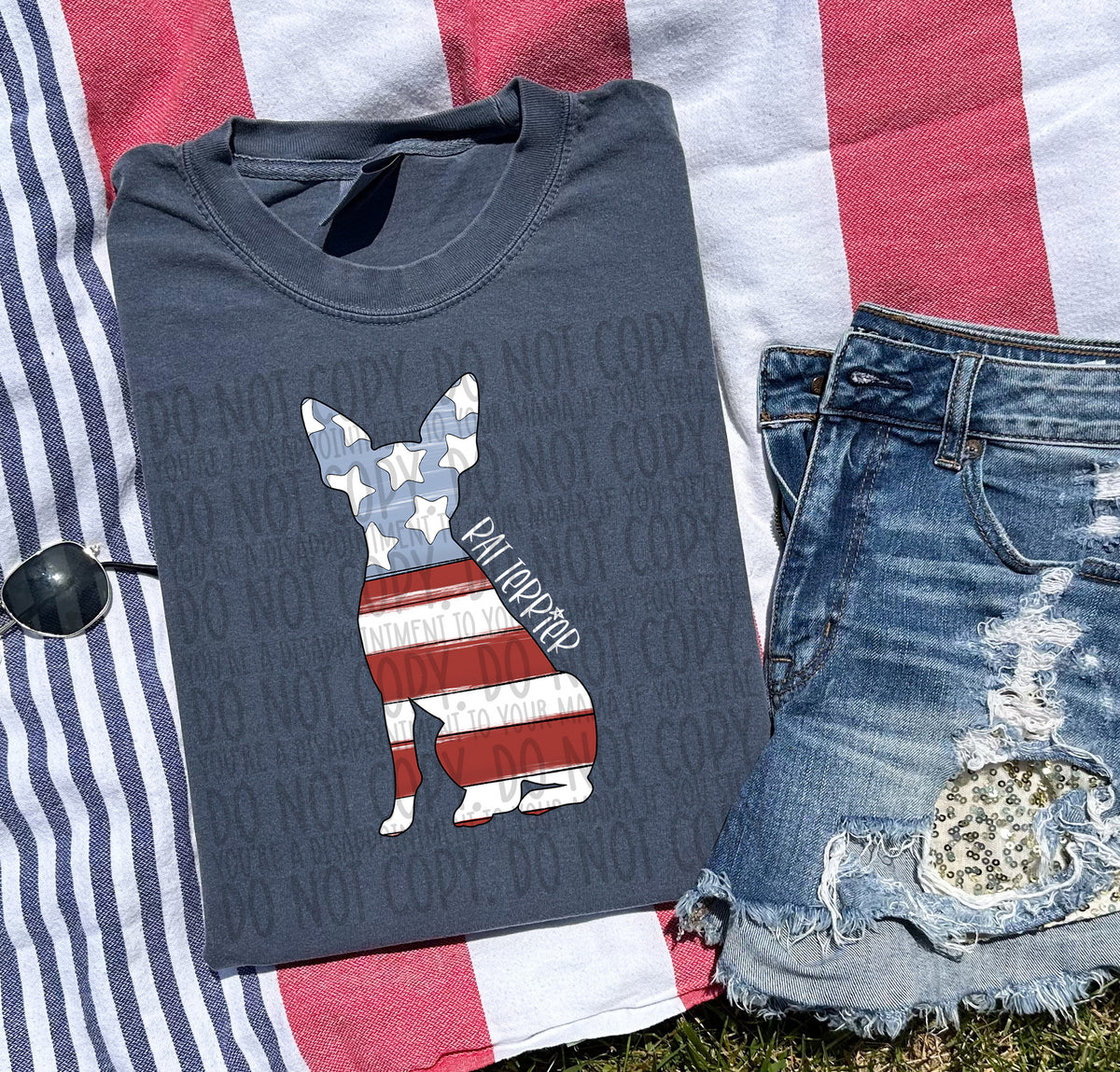 RAT TERRIER patriotic white (SWD) DTF transfer