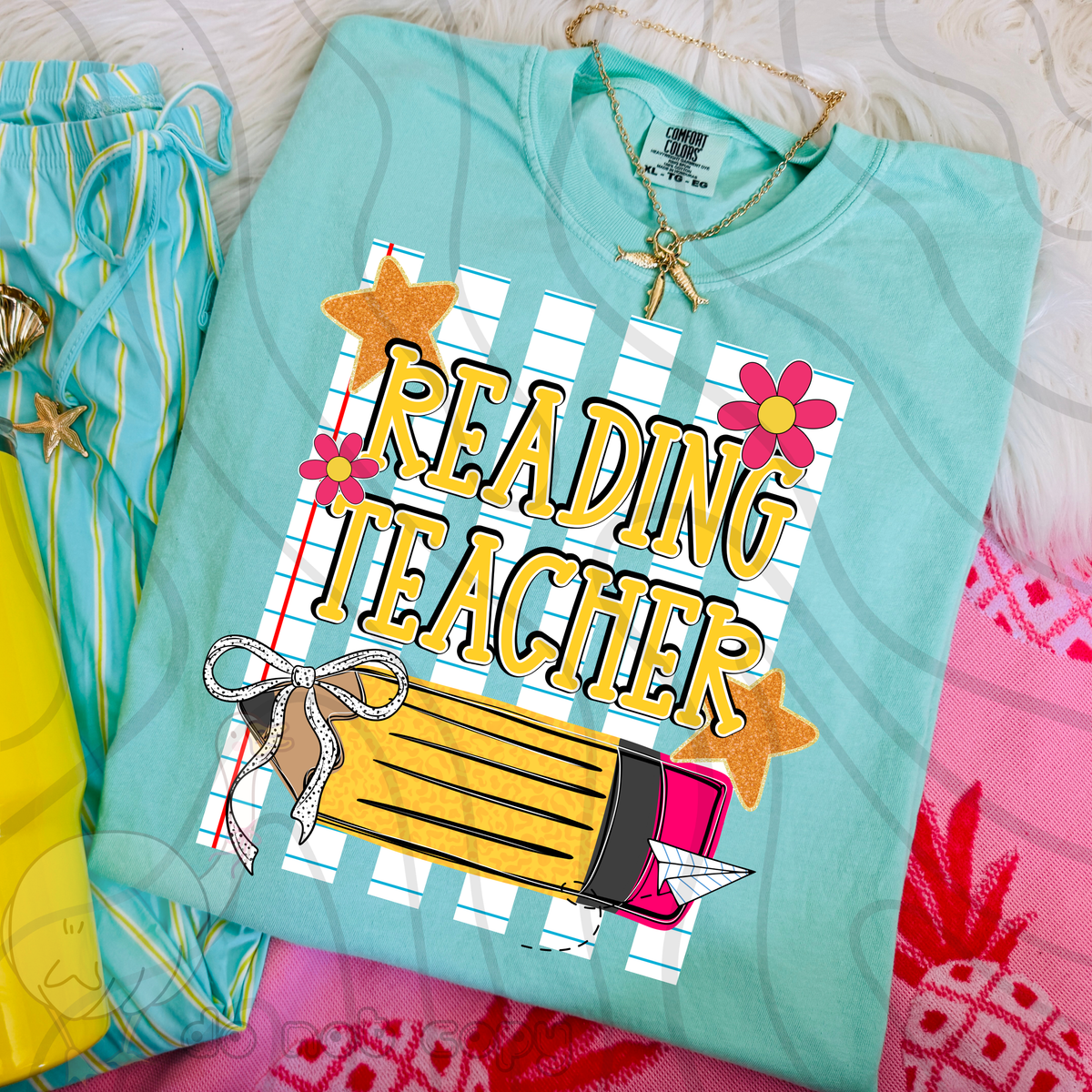 Reading teacher pencil stripes (DKD) DTF Transfer