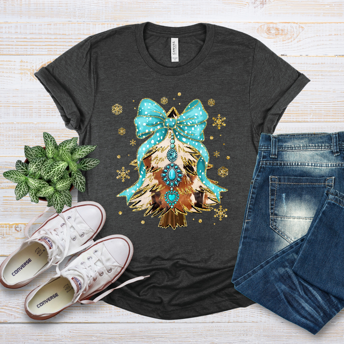 Cowhide turquoise Christmas Tree 117297 DTF Transfers
