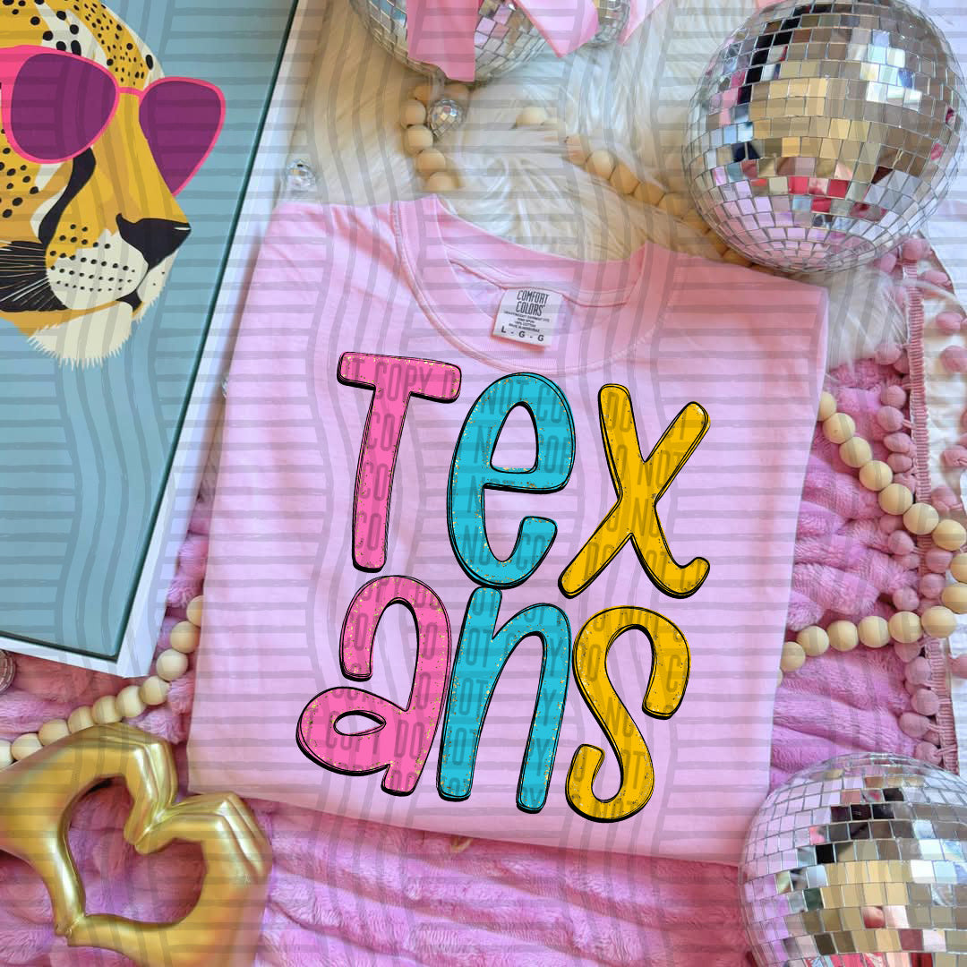 blue yellow and pink texans stacked (Caplinger) DTF Transfer