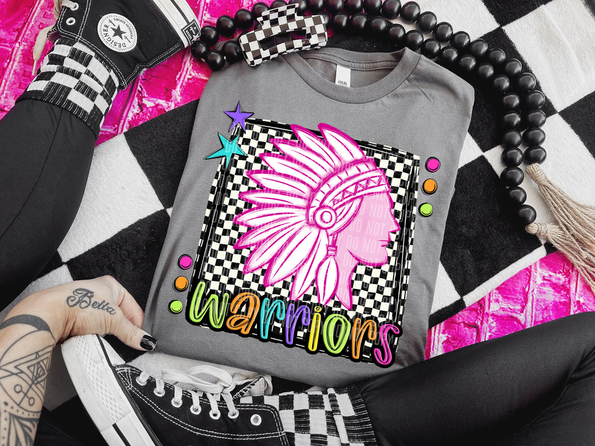 Checkered Preppy Bright Warriors Pink (Caplinger) DTF transfer