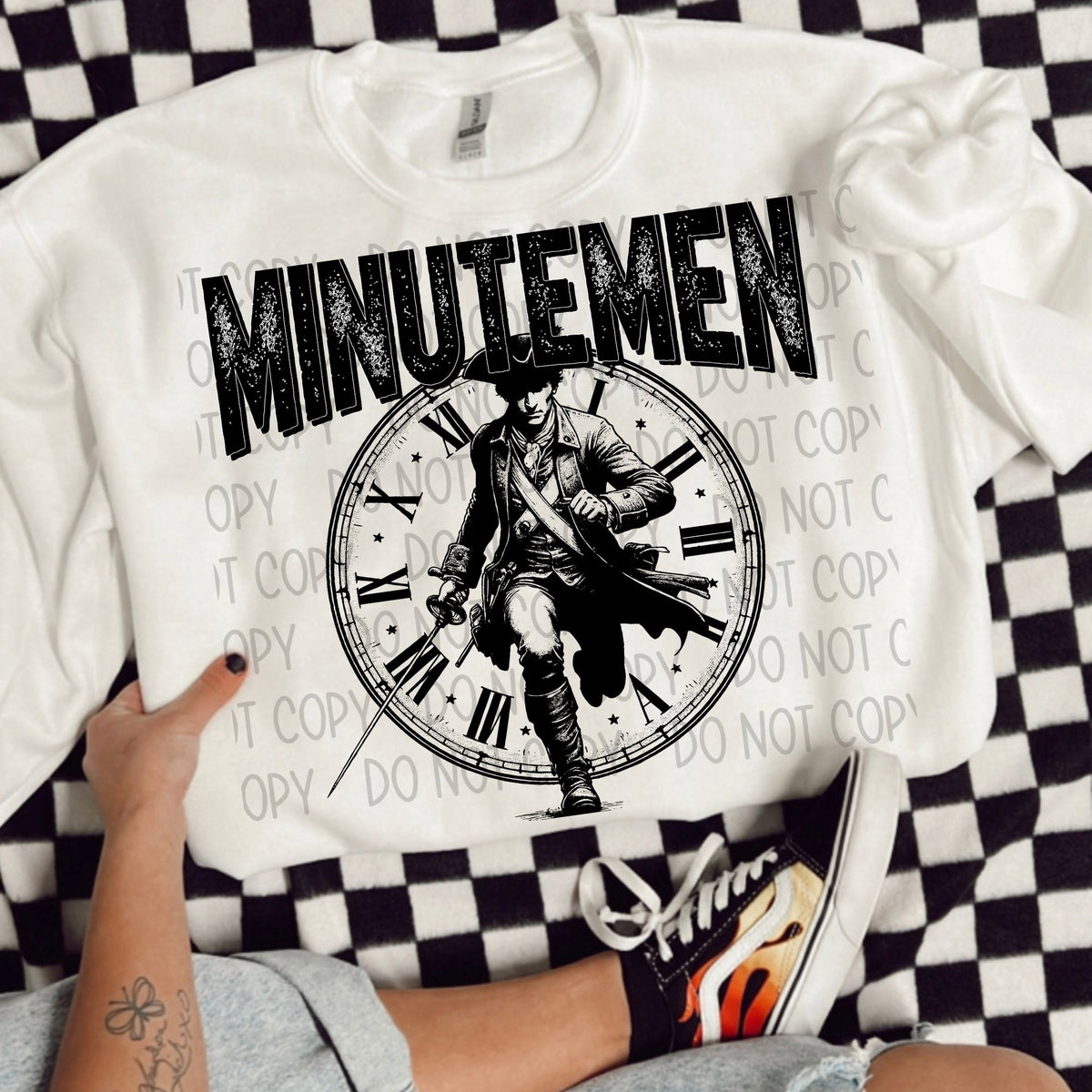 Minutemen black/white outline DTF transfer