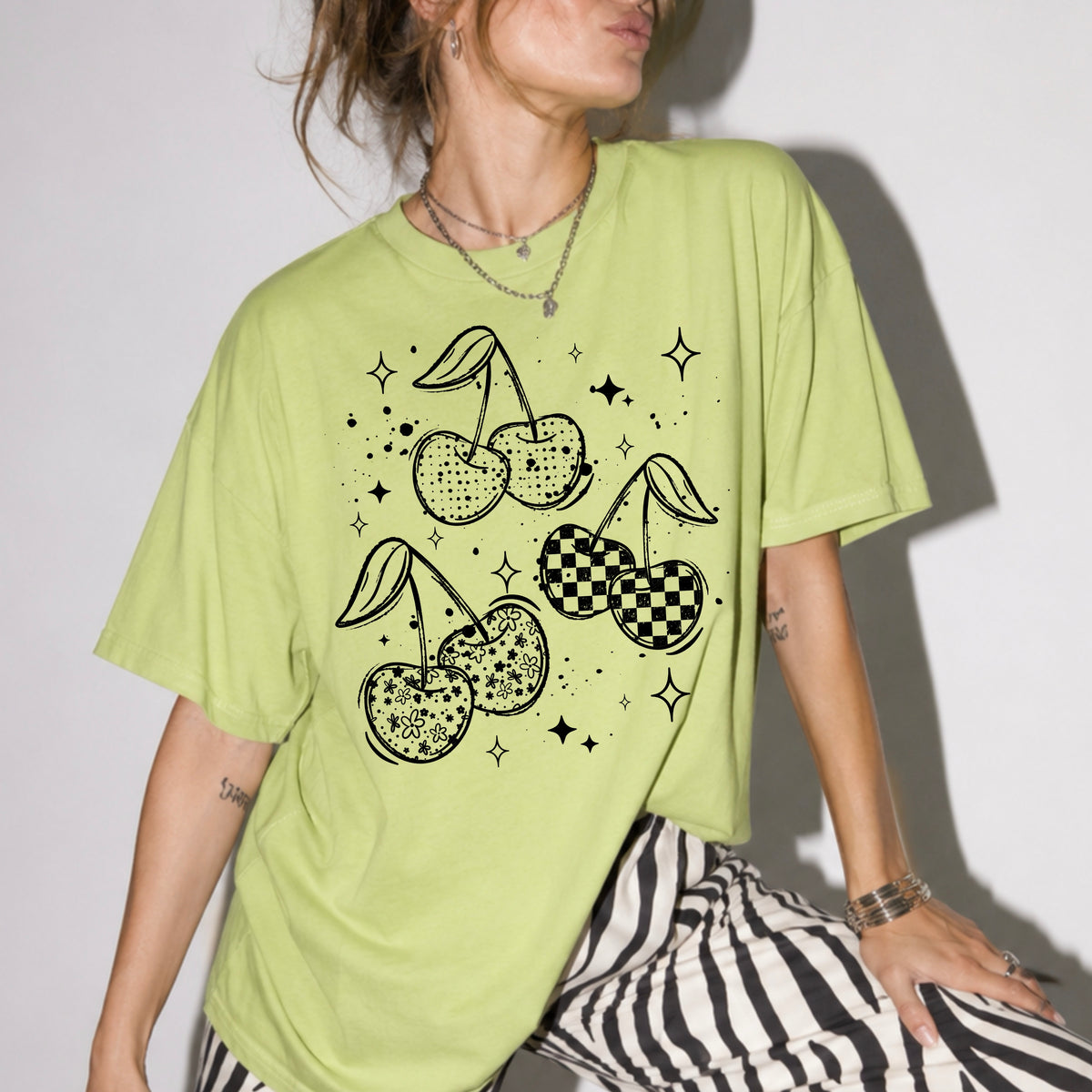 Patterned cherries (black) (CSC) DTF Transfer